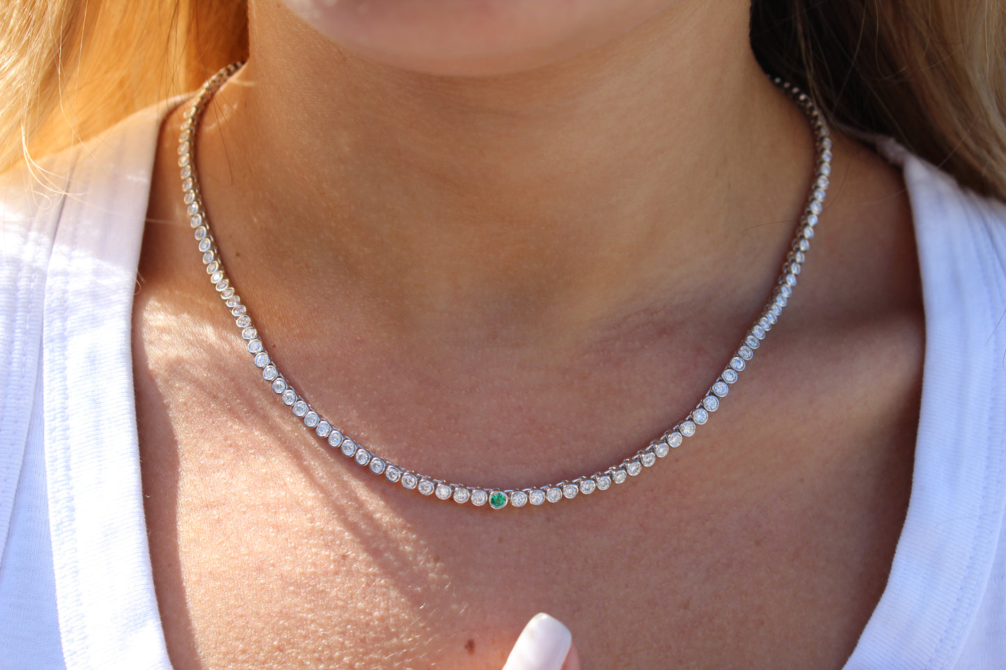 Emerald Bezel Set Necklace