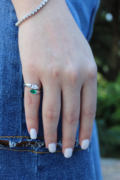 Dual Gemstone Pear Ring - Pinky Ring