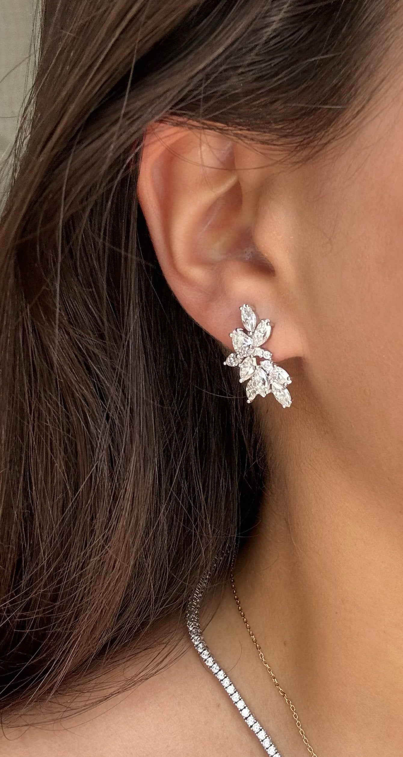 Pear and Marquise Moissanite Cluster Earrings