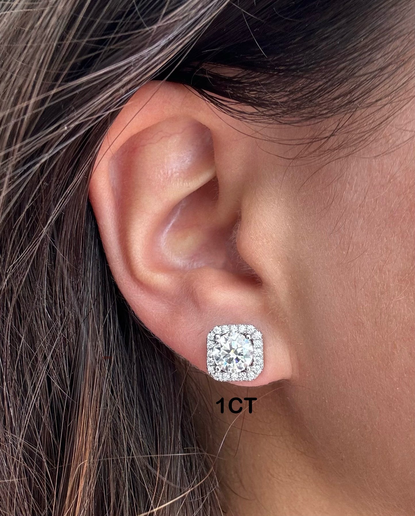 Cushion Halo Moissanite Stud Earrings