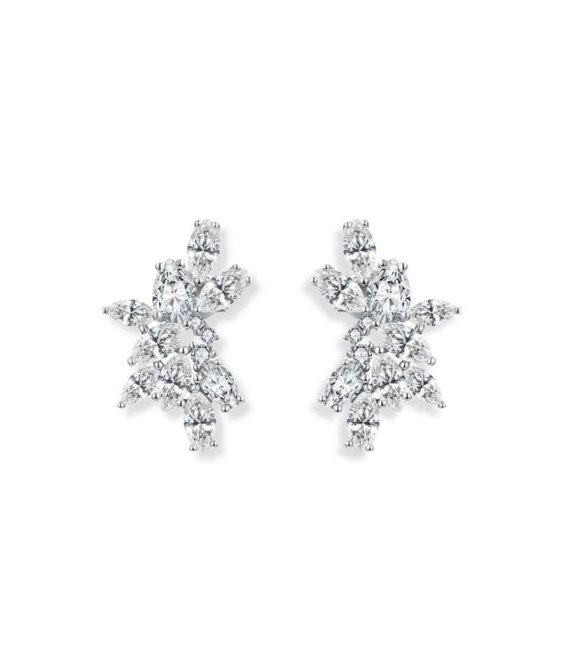 Pear and Marquise Moissanite Cluster Earrings