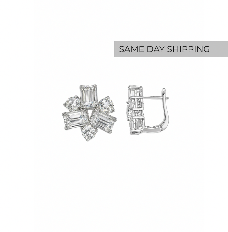 8.2CTTW Baguette & Round Cut Cluster Stud Earrings
