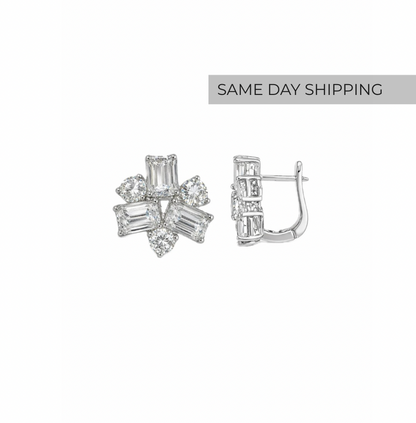 8.2CTTW Baguette & Round Cut Cluster Stud Earrings