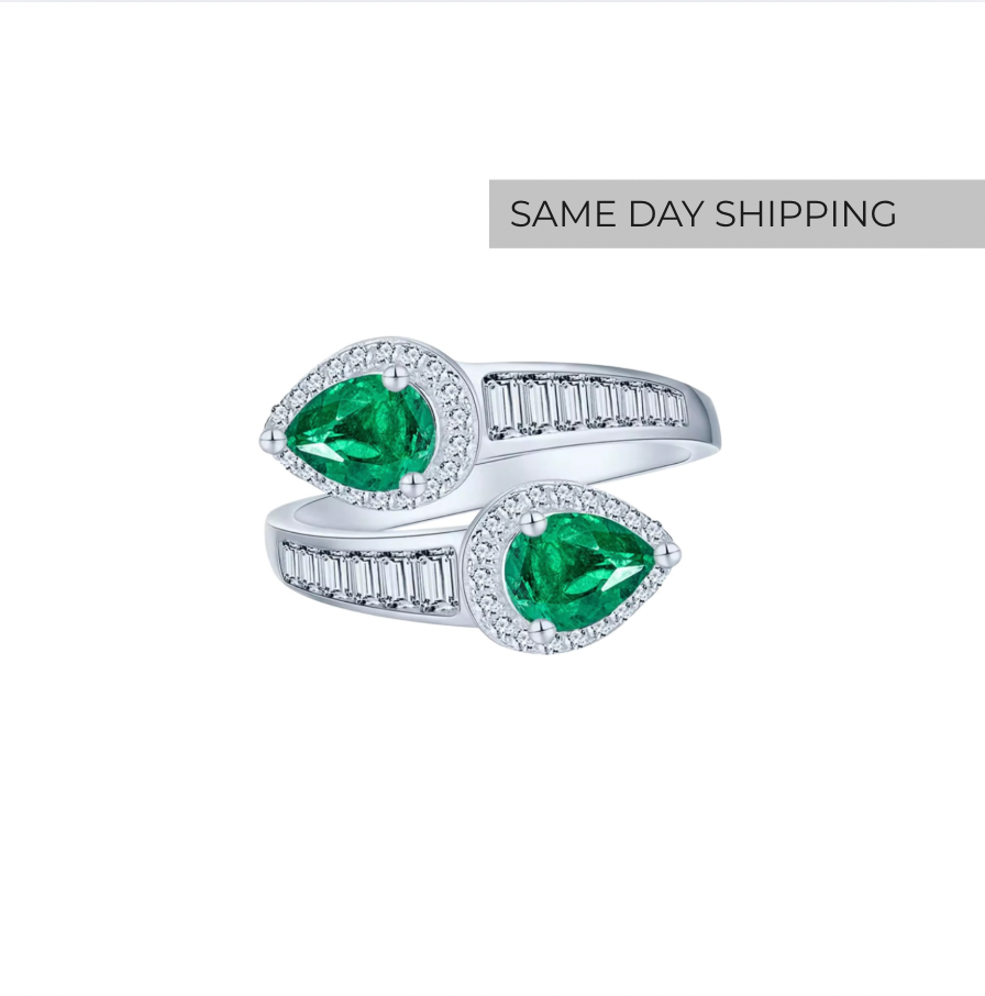 Double Pear Emerald Ring