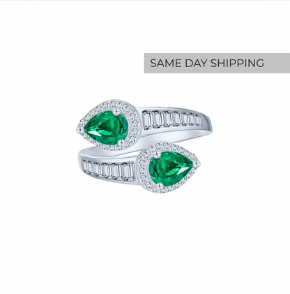 Double Pear Emerald Ring