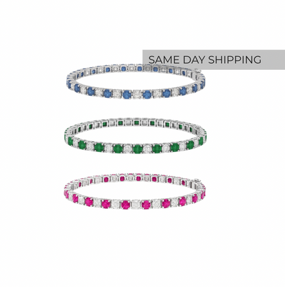Emerald, Ruby OR Sapphire Tennis Bracelet