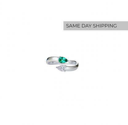Dual Gemstone Pear Ring - Pinky Ring