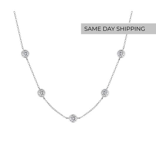 5 Stone Bezel Set Necklace