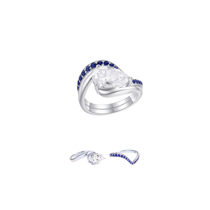 Pear Solitaire + Colored Stone Contour Band