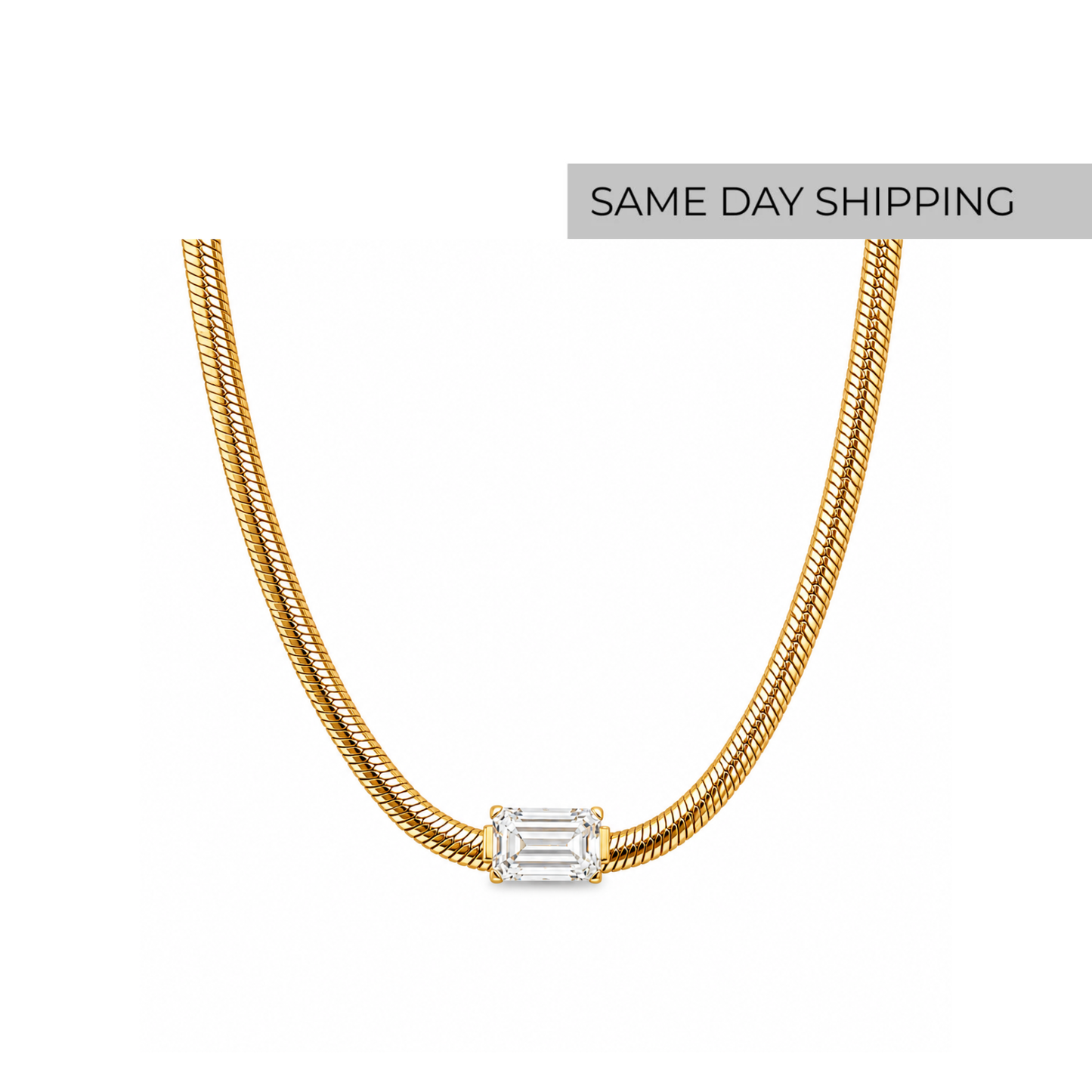 Emerald  Solitaire Snake Chain Necklace