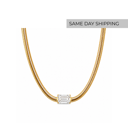 Emerald  Solitaire Snake Chain Necklace