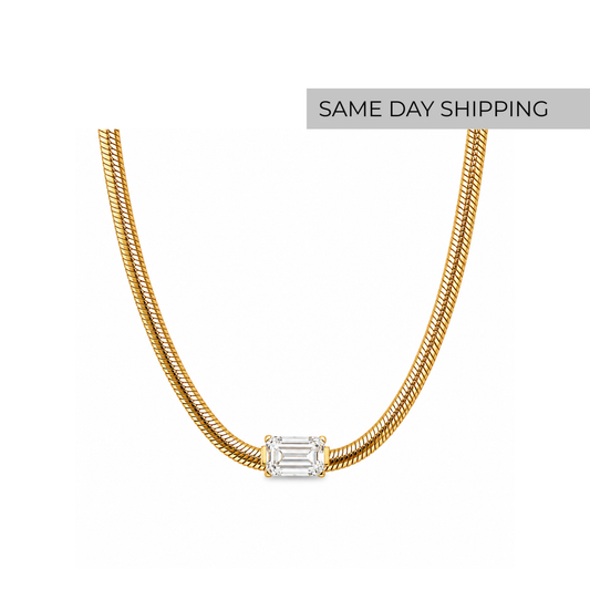 Emerald  Solitaire Snake Chain Necklace