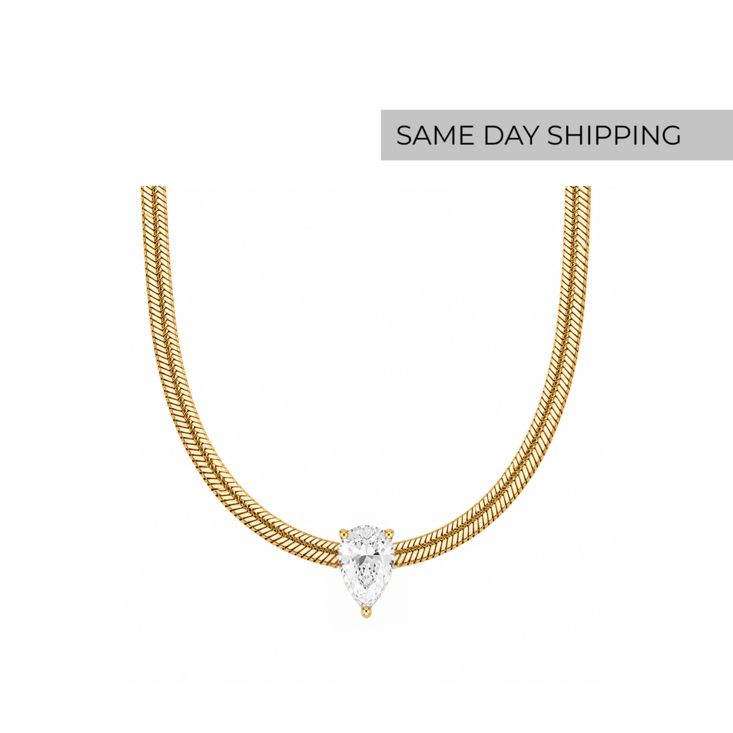 Pear Solitaire Snake Chain Necklace