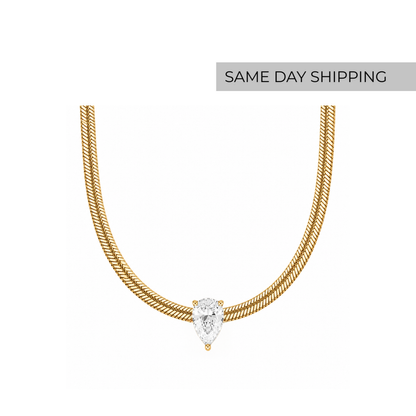 Pear Solitaire Snake Chain Necklace
