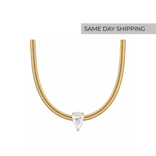 Pear Solitaire Snake Chain Necklace