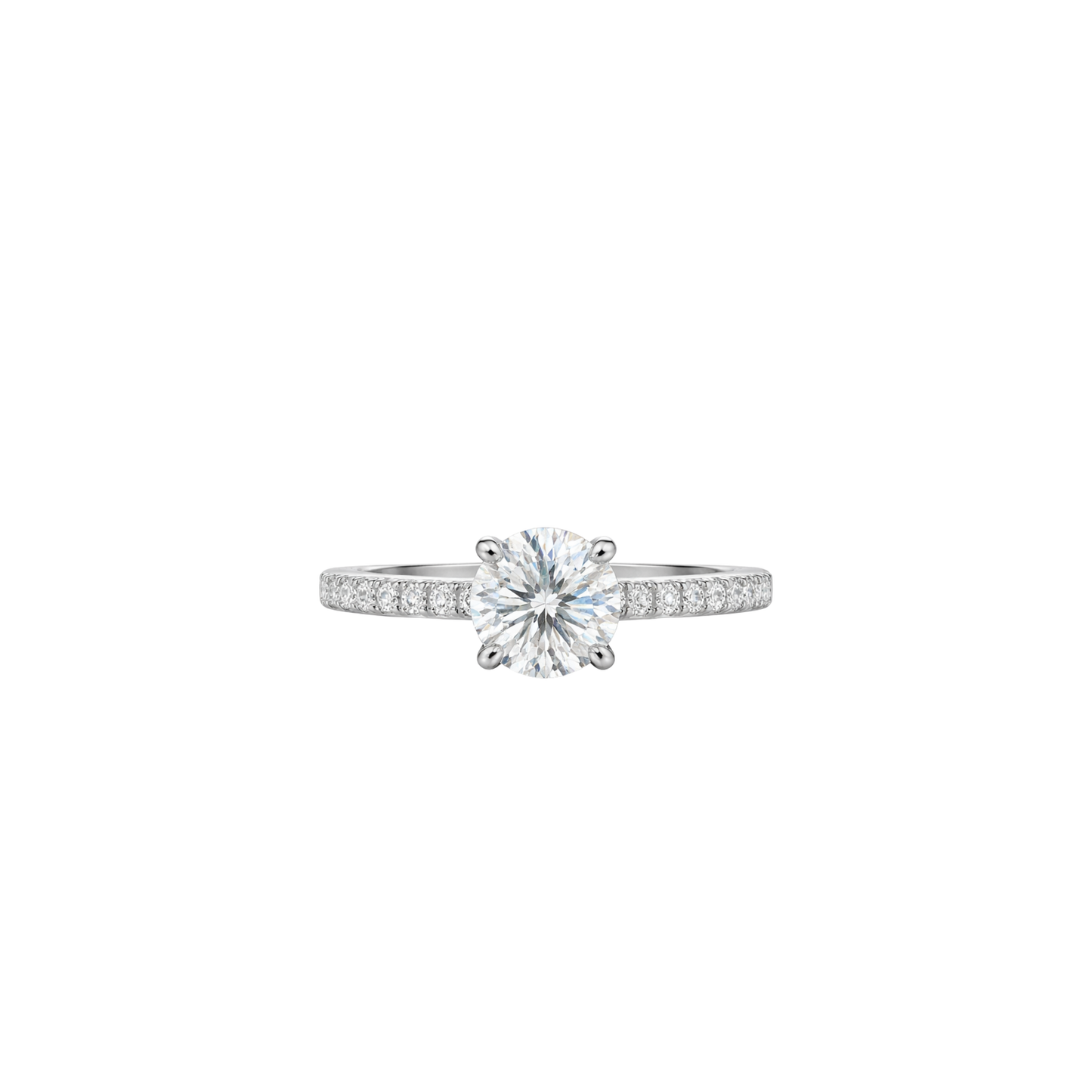 1CT Round Cut Engagement Ring with Pavé Band