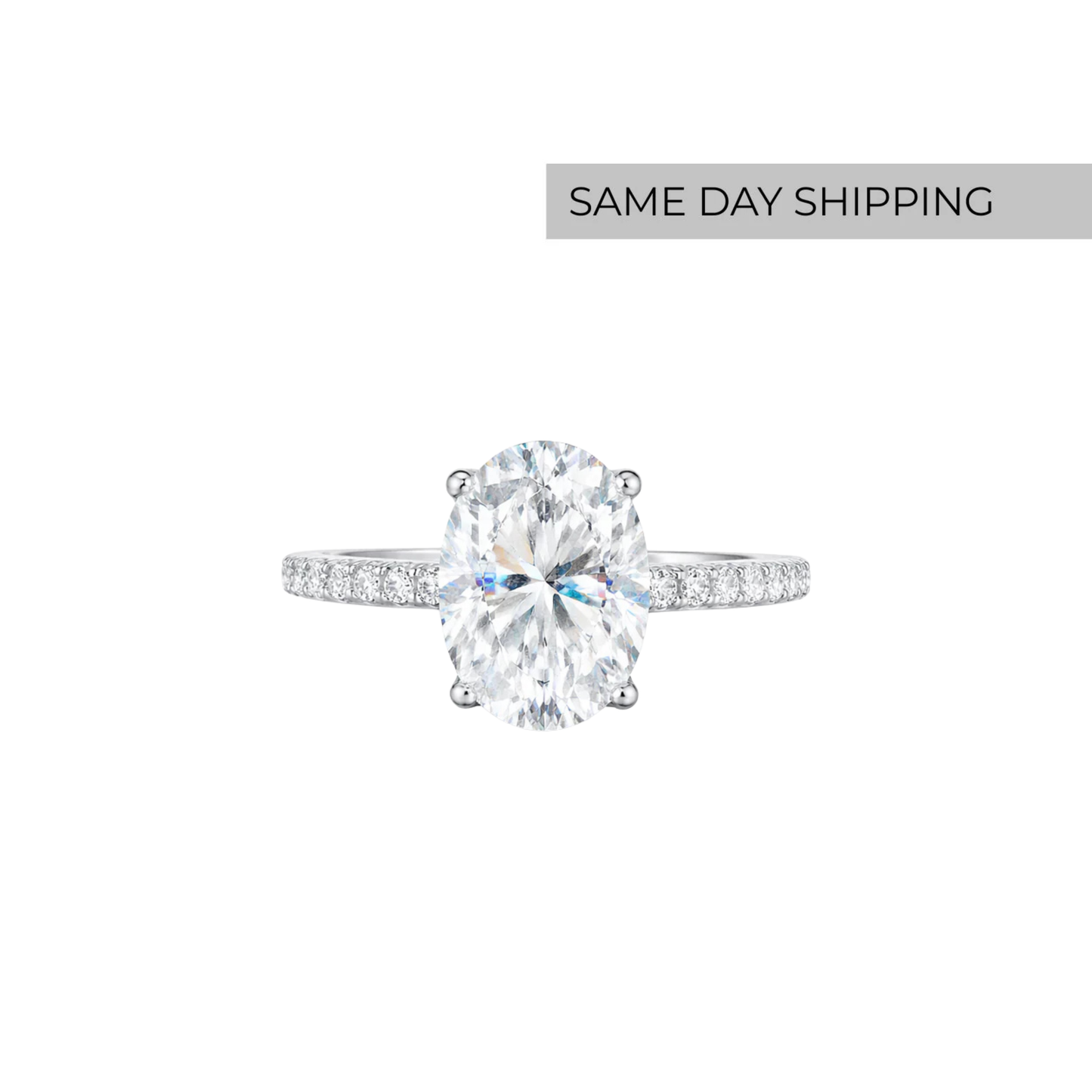 3CT Oval Cut Engagement Ring with Pavé Band