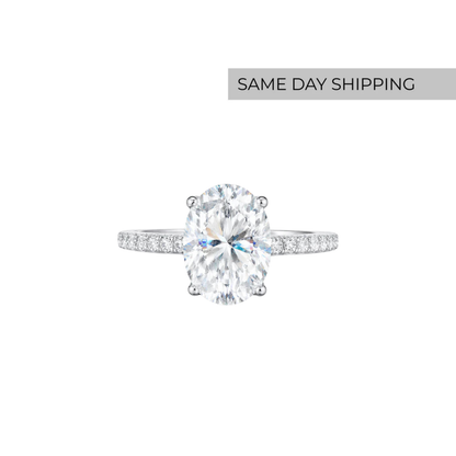 3CT Oval Cut Engagement Ring with Pavé Band