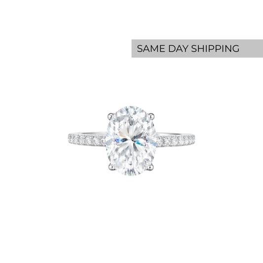 3CT Oval Cut Engagement Ring with Pavé Band