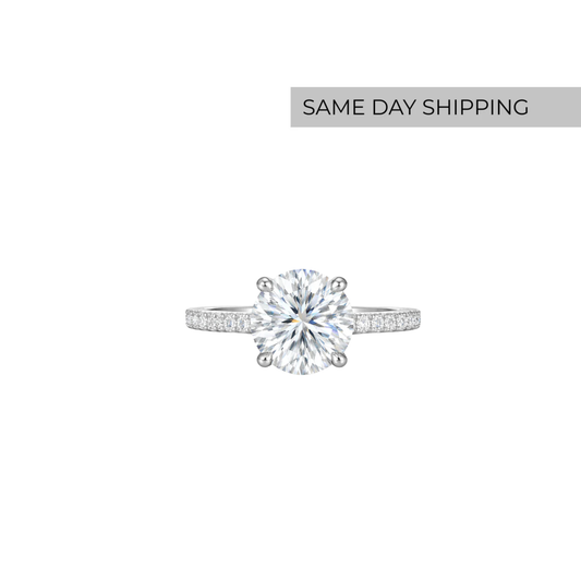 3CT Round Cut Engagement Ring with Pavé Band