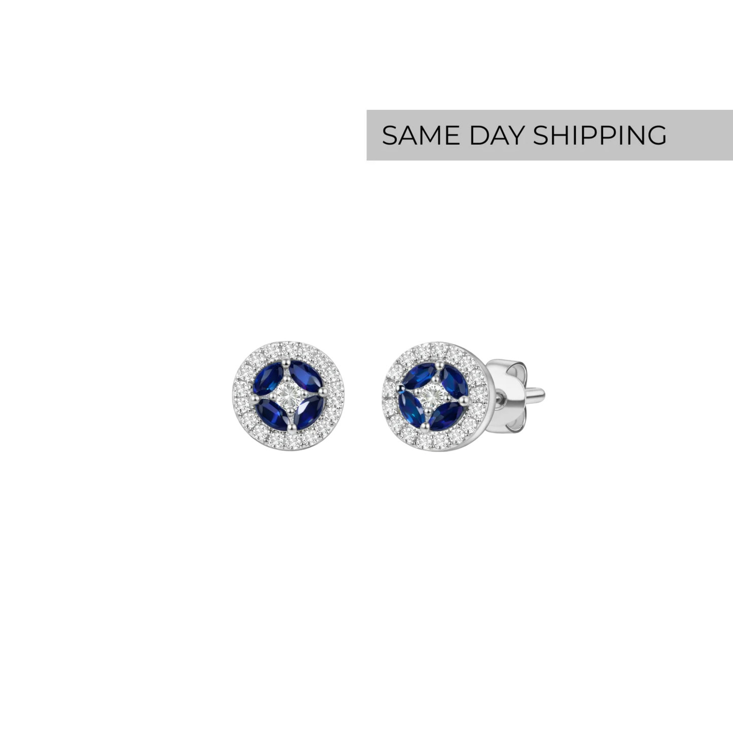 Sapphire Cluster Halo Earrings