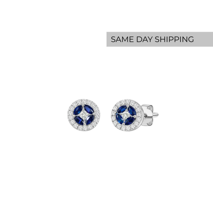 Sapphire Cluster Halo Earrings