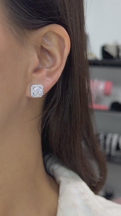 Cushion Halo Stud Earrings