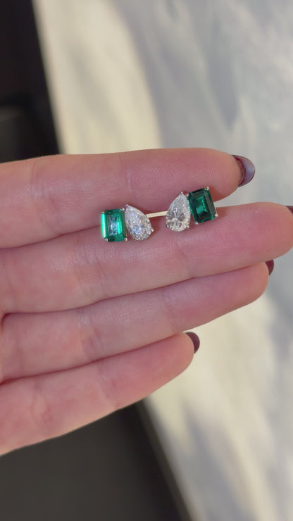 Emerald & Pear Emerald Moissanite Stud Earrings