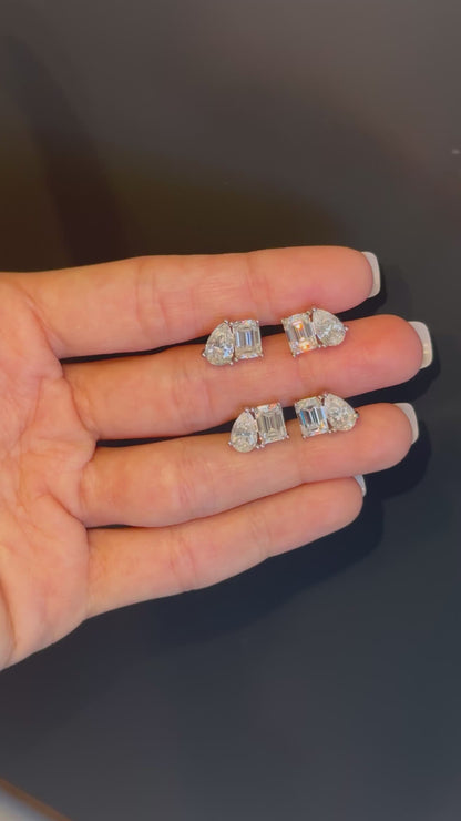 Toi et Moi Emerald & Pear Cut Stud Earrings