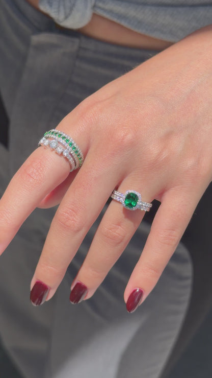 Cushion-Cut Emerald Halo Ring
