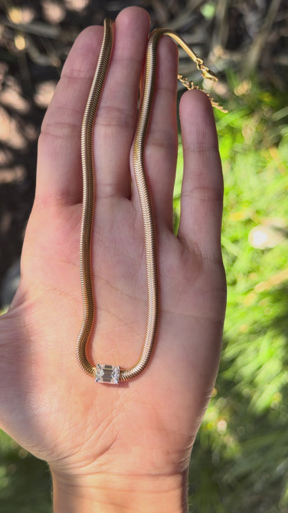 Emerald  Solitaire Snake Chain Necklace