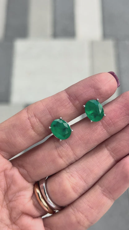 Emerald Oval Stud Earrings