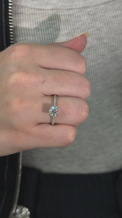 1CT Round Cut Engagement Ring with Pavé Band