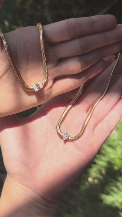 Pear Solitaire Snake Chain Necklace