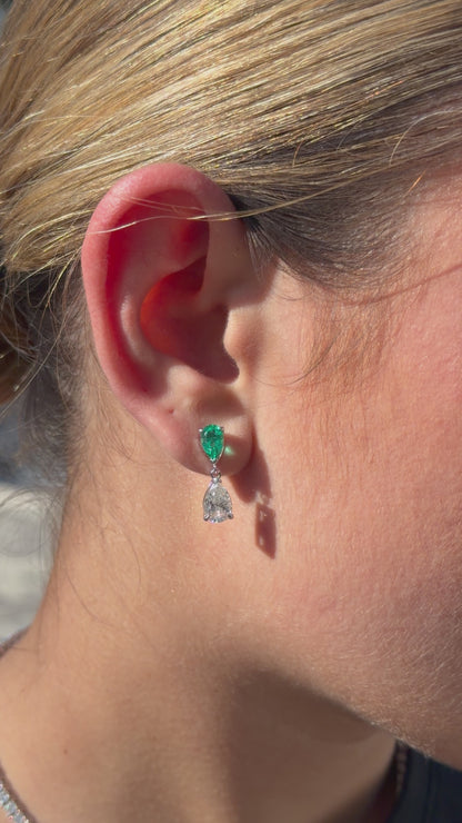 Pear Cut Emerald or Ruby Drop Earrings