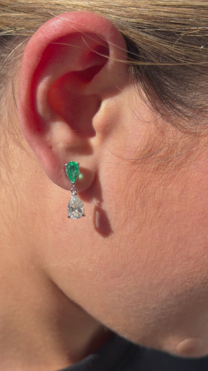 Pear Cut Emerald or Ruby Drop Earrings