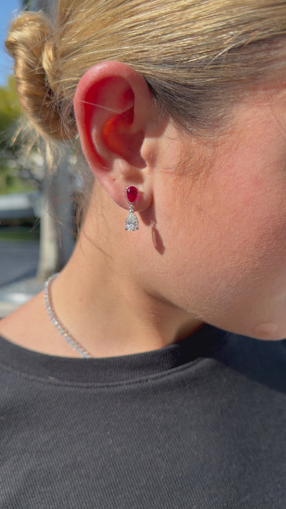 Pear Cut Emerald or Ruby Drop Earrings