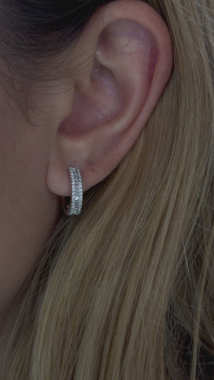 Triple Row Baguette & Round Cut Hoop Earrings