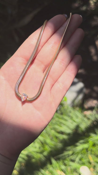 Pear Solitaire Snake Chain Necklace