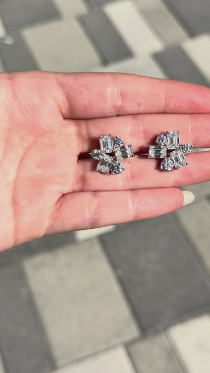 8.2CTTW Baguette & Round Cut Cluster Stud Earrings