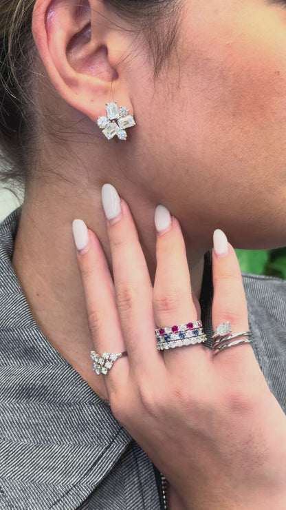 8.2CTTW Baguette & Round Cut Cluster Stud Earrings