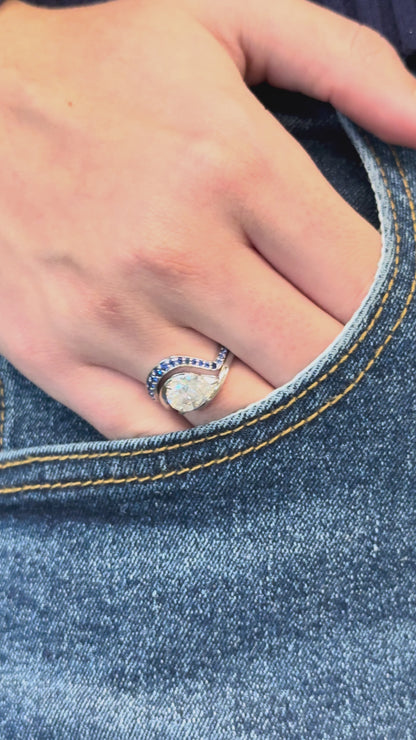 Pear Solitaire + Colored Stone Contour Band
