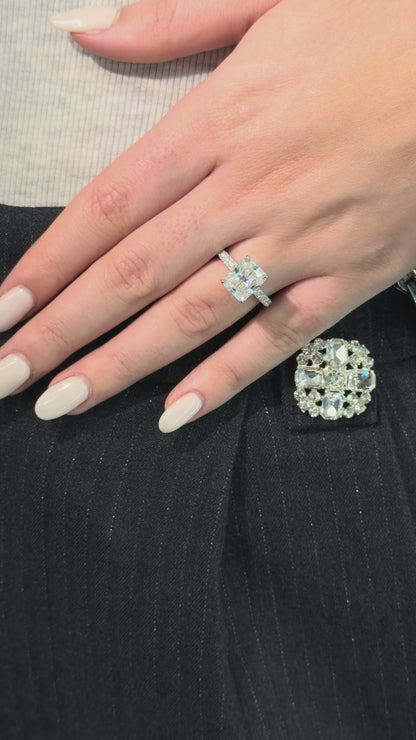 4CT Radiant Cut Ring with Pavé Band