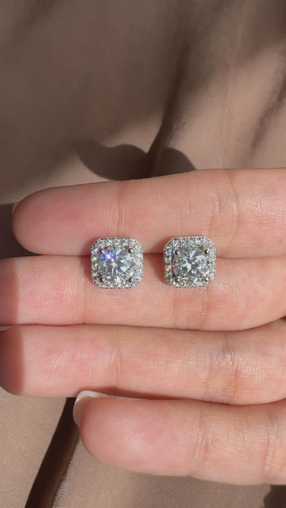 Cushion Halo Stud Earrings