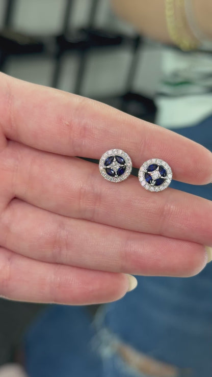 Sapphire Cluster Halo Earrings
