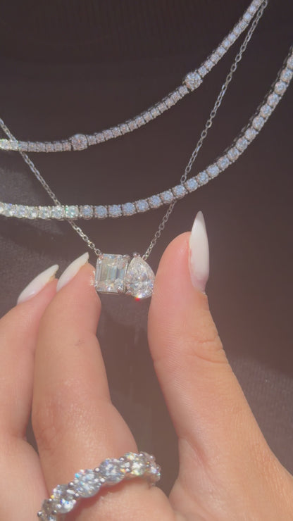 5cttw Toi et Moi Emerald & Pear Cut Necklace