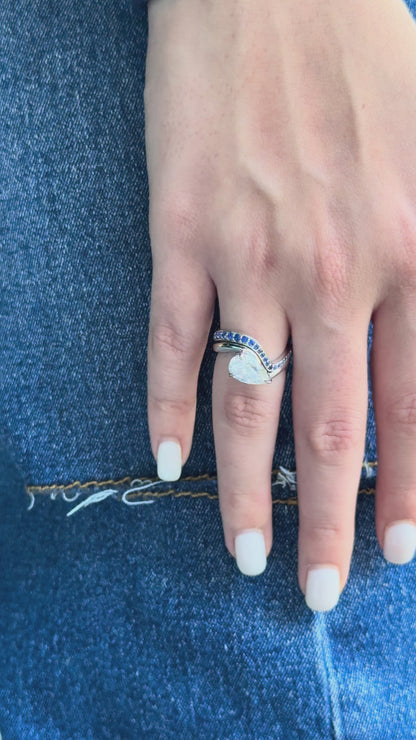 Pear Solitaire + Colored Stone Contour Band